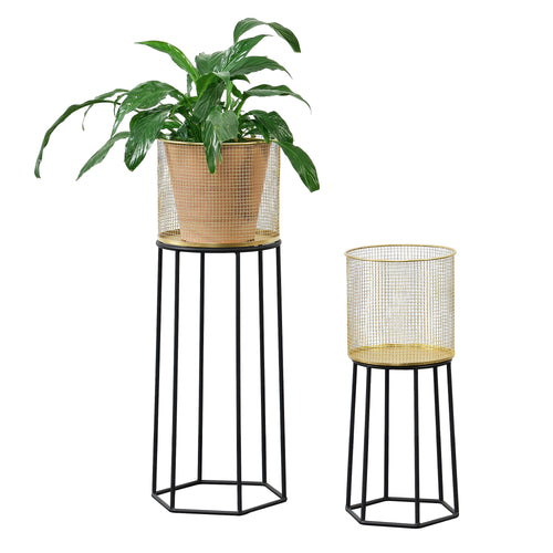 Support de pot de fleurs Merelbeke 2 pcs Noir-doré en.casa