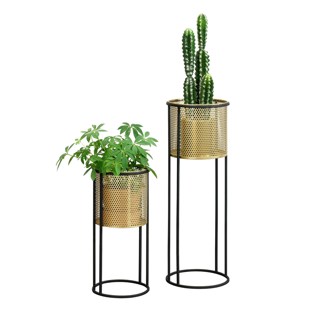 Support de pot de fleurs Malmedy 2 pcs Noir-Doré en.casa