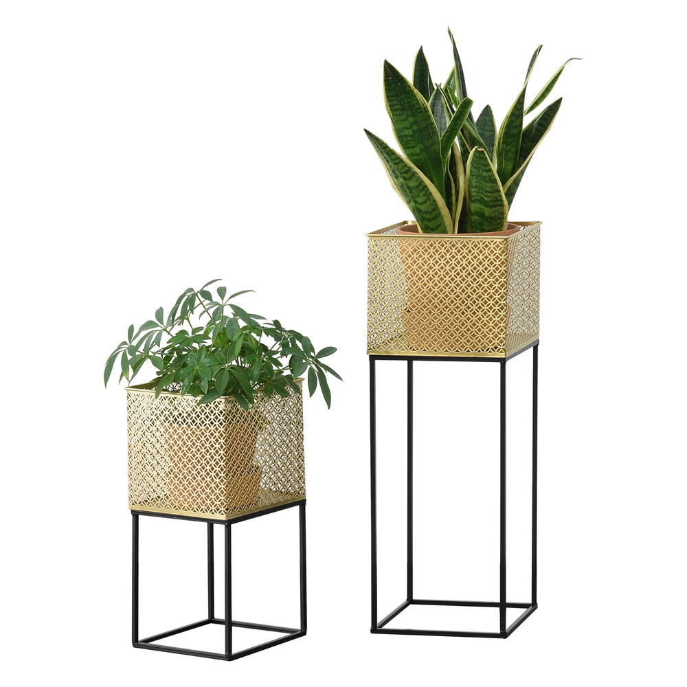 Set Cache-Pot Juprelle Métal Tailles Différentes Noir Doré [en.casa]