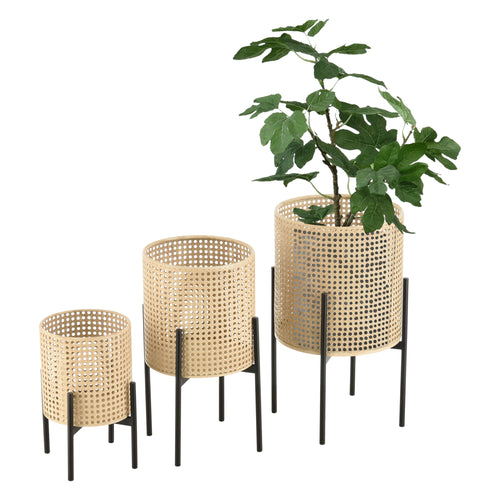 Lot de 3 Supports de Plante Walhain Métal Tailles Différentes Noir Sable [en.casa]