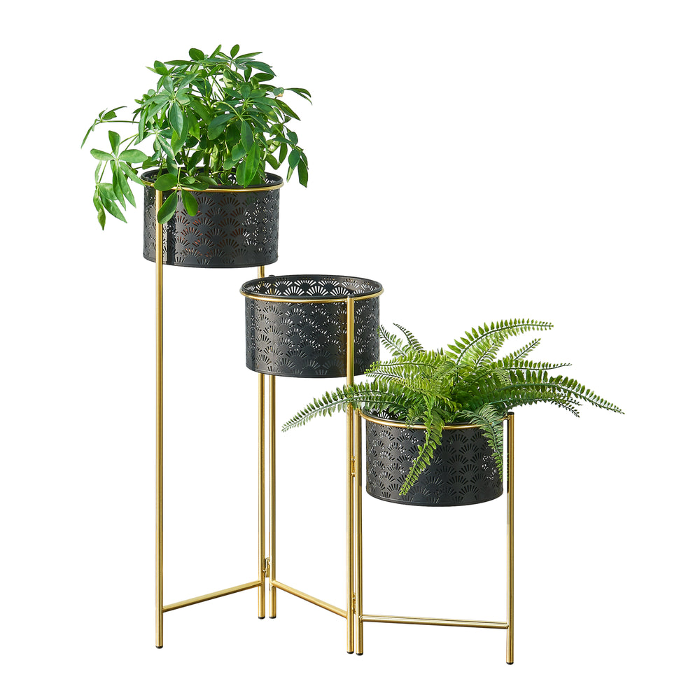 Support de fleurs Kieldrecht 3 pièces - couleur laiton noir [en.casa] - premiumXL