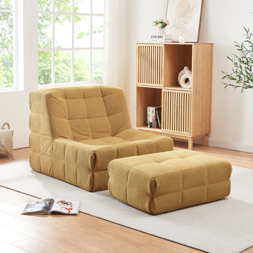 Fauteuil bas avec repose-pieds Koskyvn textile [en.casa]