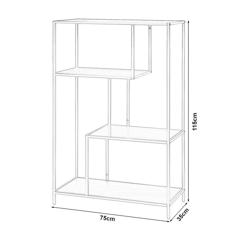 Croquis coté Bibliothèque à 4 niveaux Reisjärvi acier 115 x 75 x 35 cm [en.casa]