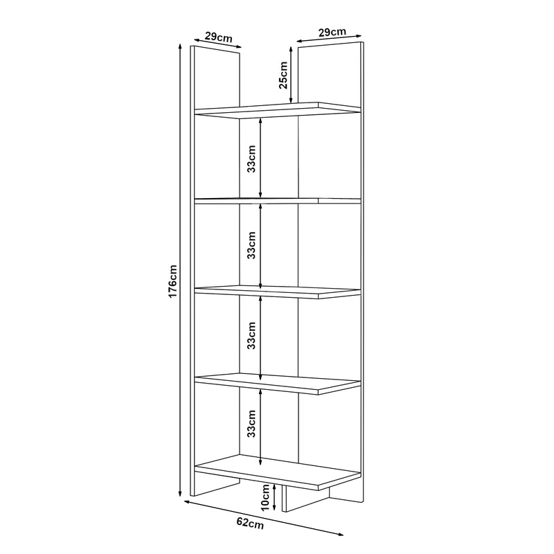 Croquis coté Bibliothèque Vireftere 176 x 62 x 29 cm [en.casa]