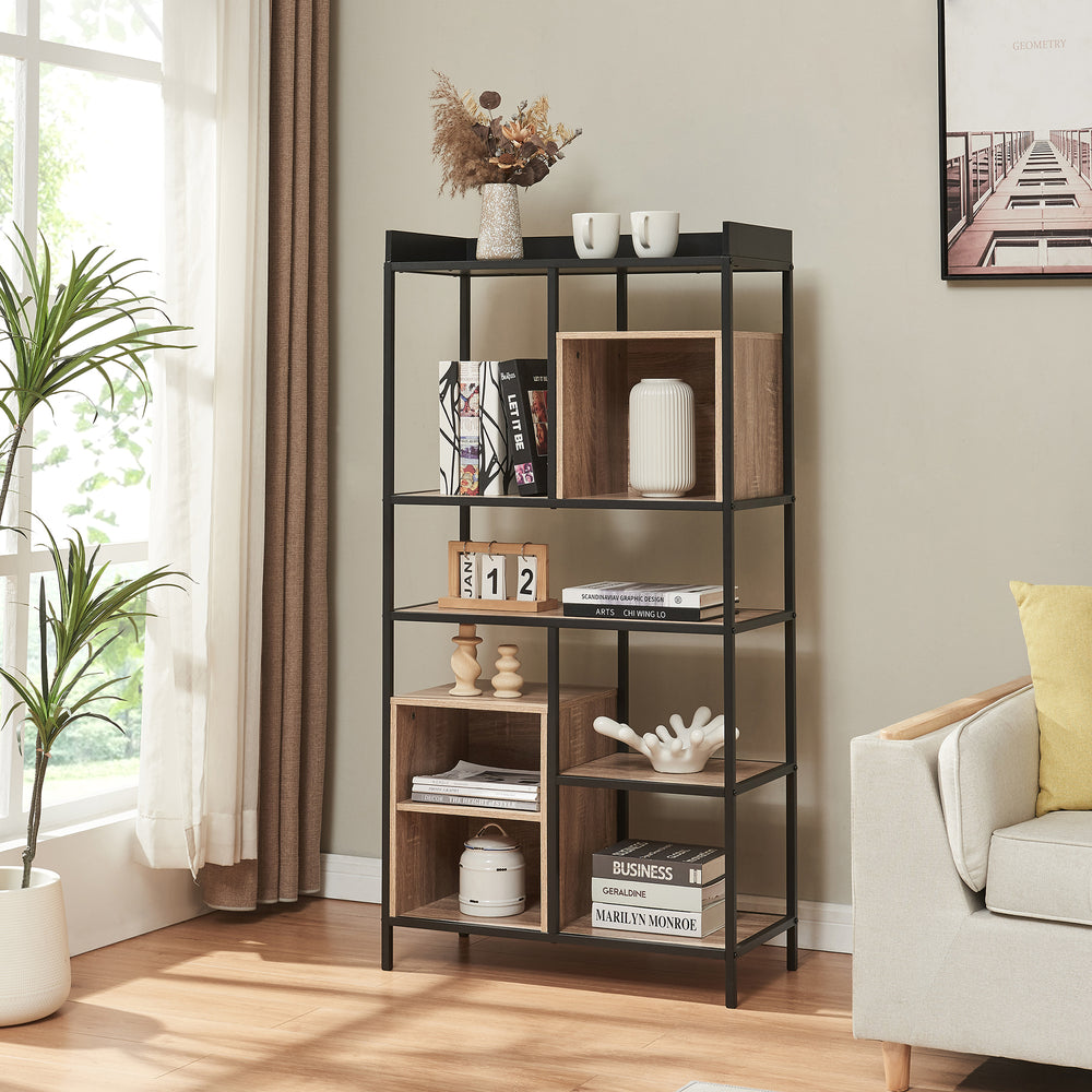 Étagère Belana 137x70x33 cm Noir/Aspect chêne [en.casa] - premiumXL