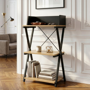 Étagère sur pied Kappespoo 84x50x30 cm Noir/Aspect chêne [en.casa]