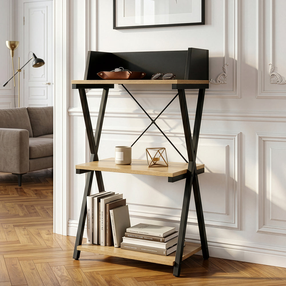 Étagère d'appoint Kappespoo 84 x 50 x 30 cm noir / effet chêne [en.casa]
