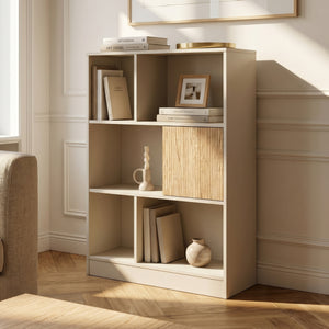 Bibliothèque Karena 112x70x30 cm Crème blanc/Aspect chêne [en.casa]