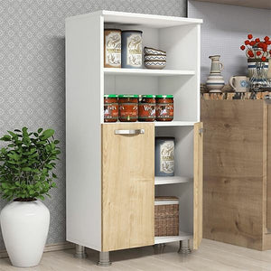 Armoire de cuisine Haslev avec 2 portes Blanc / aspect chêne saphir [en.casa]