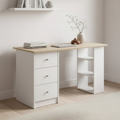 Bureau Lemberg 120x50x72 cm avec tiroirs + étagère en.casa - premiumXL