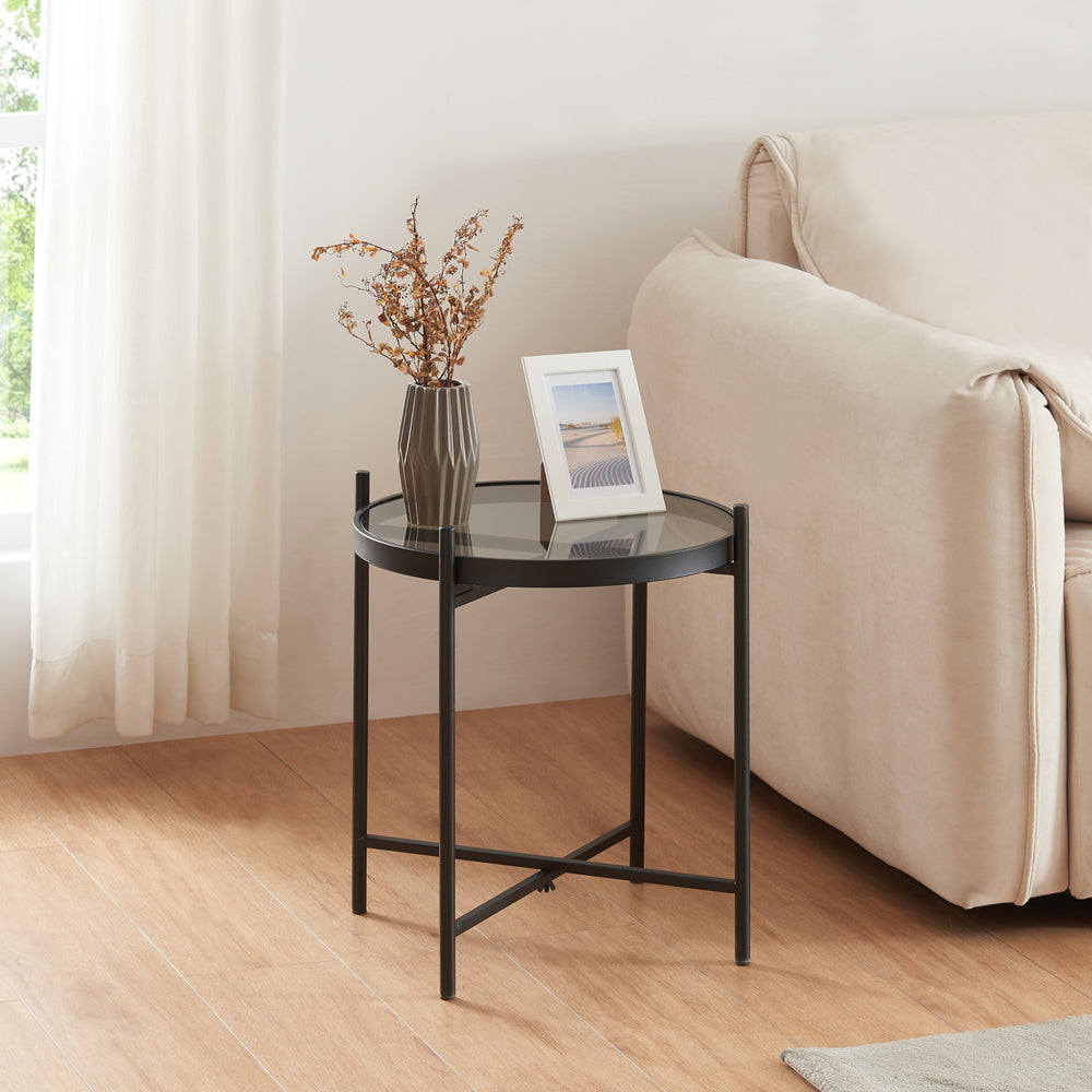 Beistelltisch Lier mit Glasplatte Schwarz [en.casa] - premiumXL