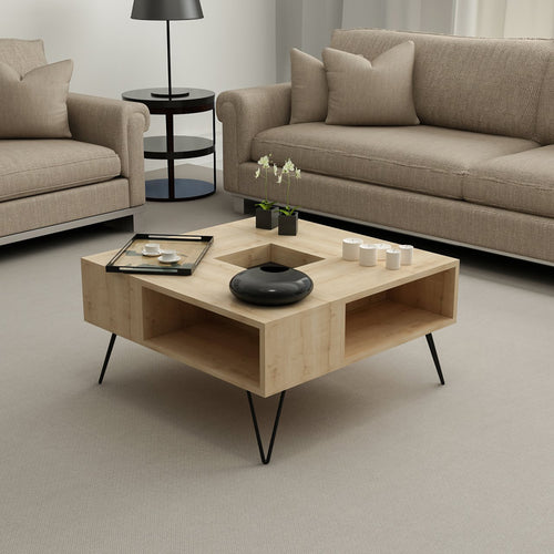 Table basse Gråsten avec compartiments de rangement Chêne Saphir / Noir [en.casa]