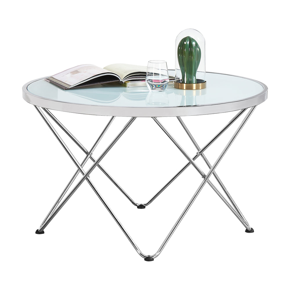 Table basse Nikkeby structure en métal argenté/verre dépoli [en.casa] - premiumXL