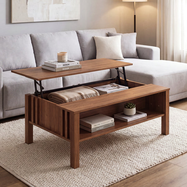 Table basse relevable Kilmandar 105 x 59 x 40/53 cm effet noyer [en.casa]