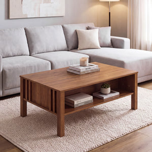 Table basse relevable Kilmandar 105 x 59 x 40/53 cm effet noyer [en.casa]