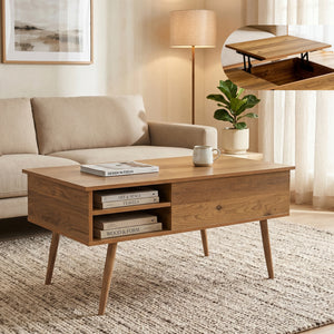 Table basse Vasdabod avec plateau relevable 96x59x50 cm aspect chêne [en.casa]