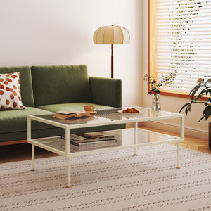 Couchtisch Lindau Stahl mit Glasplatte 100x50x46 cm Cremeweiß [en.casa] - premiumXL