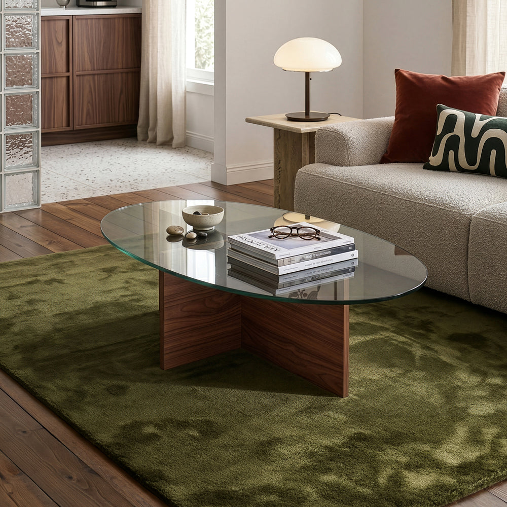 Table basse Viroya avec plateau en verre 100 x 60 x 36 cm effet noyer / gris [en.casa]