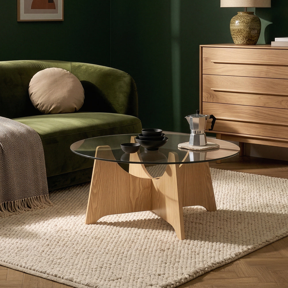 Table basse Omlar ronde Ø70x35 cm effet chêne / gris fumé [en.casa]