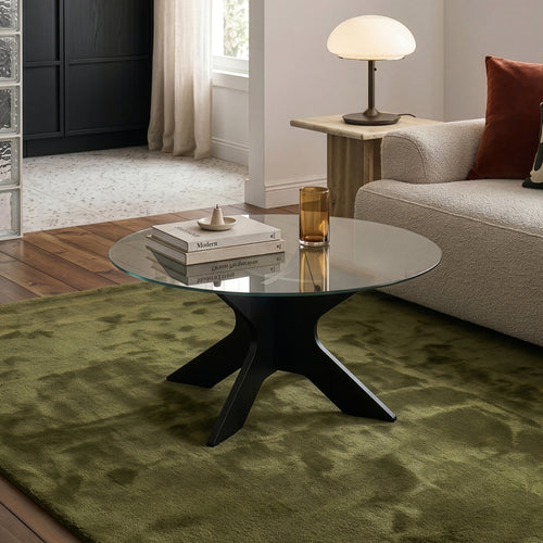 Table basse Imi avec plateau en verre Ø70x35 cm Noir/Gris [en.casa]