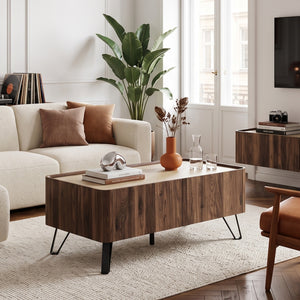 Table basse Trorlon 100 x 50 x 40 cm effet noyer / travertin [en.casa]