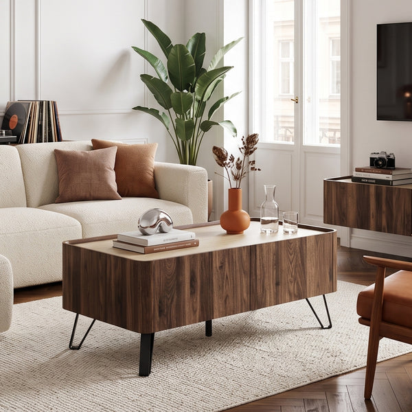 Table basse Trorlon 100 x 50 x 40 cm effet noyer / travertin [en.casa]