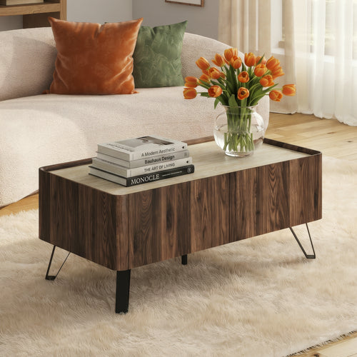 Table basse Trorlon 100 x 50 x 40 cm effet noyer / travertin [en.casa]