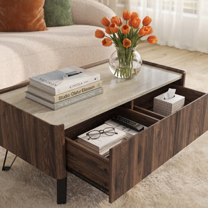 Table basse Trorlon 100 x 50 x 40 cm effet noyer / travertin [en.casa]