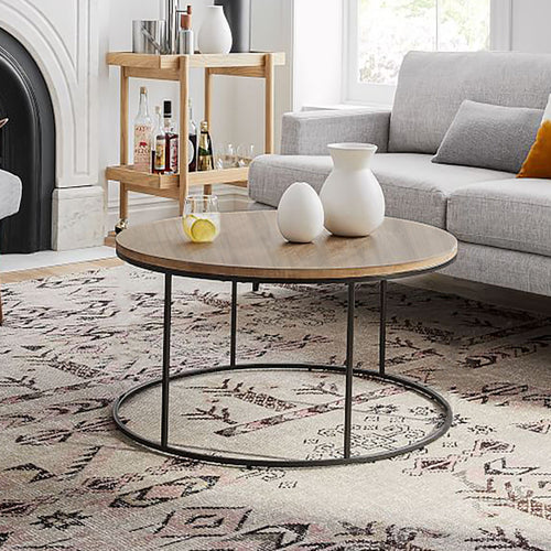 Table basse Kuhmoinen forme ronde diamètre 80 cm noir / effet bois [en.casa]