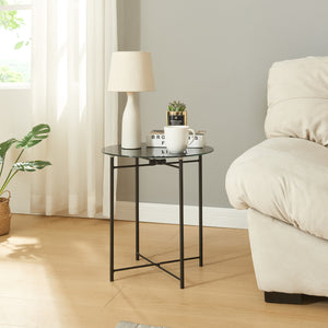 Beistelltisch Ödeshög mit Glasplatte 45xØ42cm Schwarz [en.casa] - premiumXL