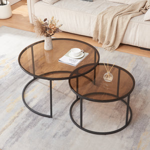 Set de 2 tables basses Kokkola rondes gigognes en verre [en.casa]