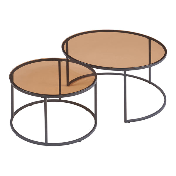 Set de 2 tables basses Kokkola rondes gigognes en verre [en.casa]