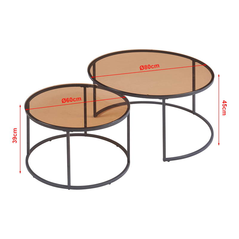 Croquis coté Set de 2 tables basses Kokkola rondes gigognes en verre [en.casa]