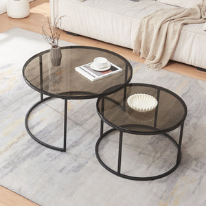 Set de 2 tables basses Kokkola rondes gigognes en verre [en.casa]