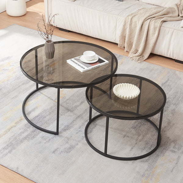 Set de 2 tables basses Kokkola rondes gigognes en verre [en.casa]