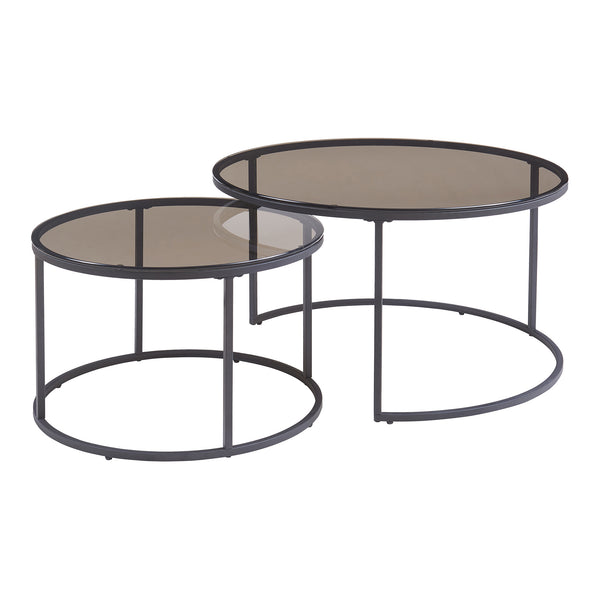 Set de 2 tables basses Kokkola rondes gigognes en verre [en.casa]