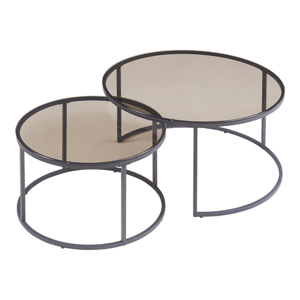 Set de 2 tables basses Kokkola rondes gigognes en verre [en.casa]