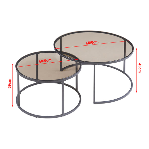 Set de 2 tables basses Kokkola rondes gigognes en verre [en.casa]