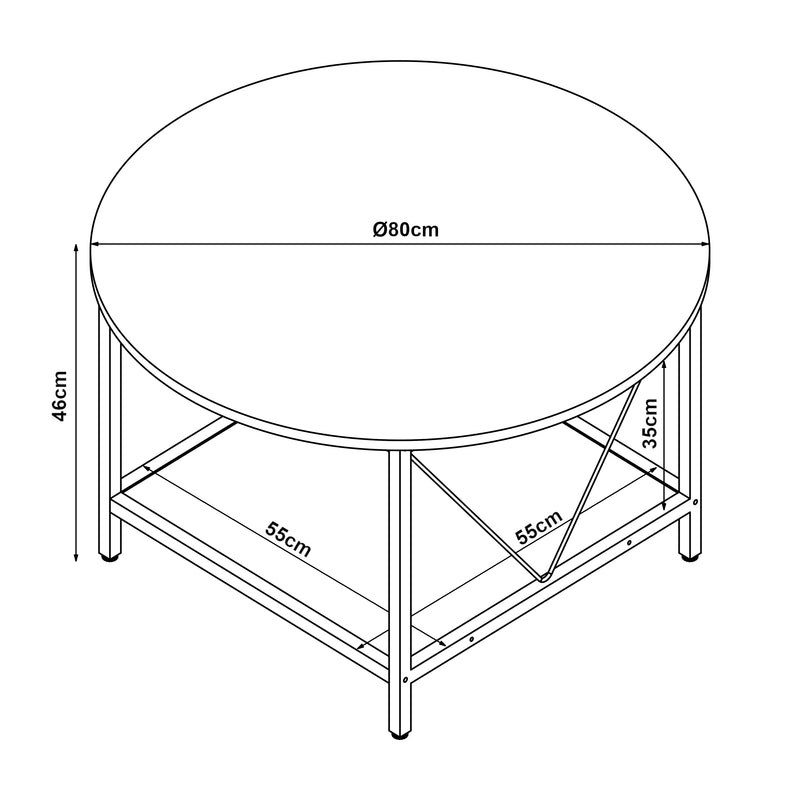 Croquis coté Table basse Filem Ø80x46 cm [en.casa] 