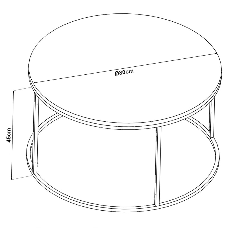 Croquis coté Table basse Kolari verre trempé 45 x 80 cm noir [en.casa]