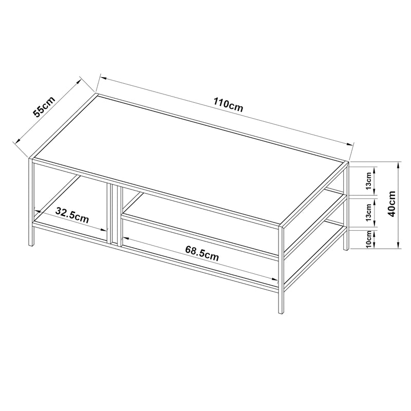 Croquis coté Table basse Kumlinge métal [en.casa]