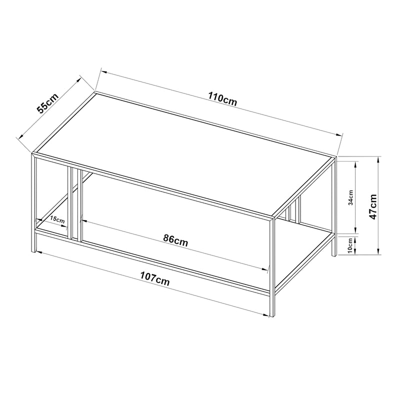 Croquis coté Table basse Kumlinge métal [en.casa]