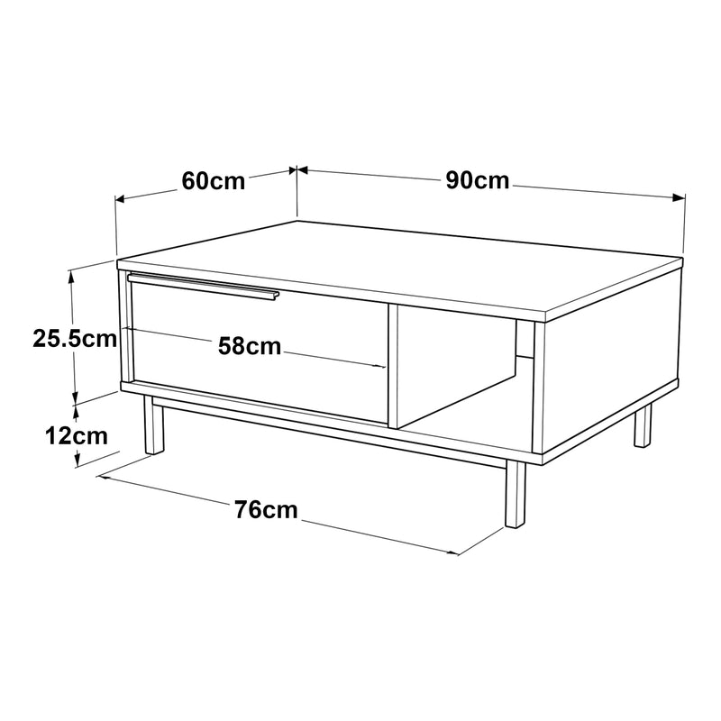 Croquis coté Table basse de salon Majaajoå 90 x 60 x 38 cm [en.casa]