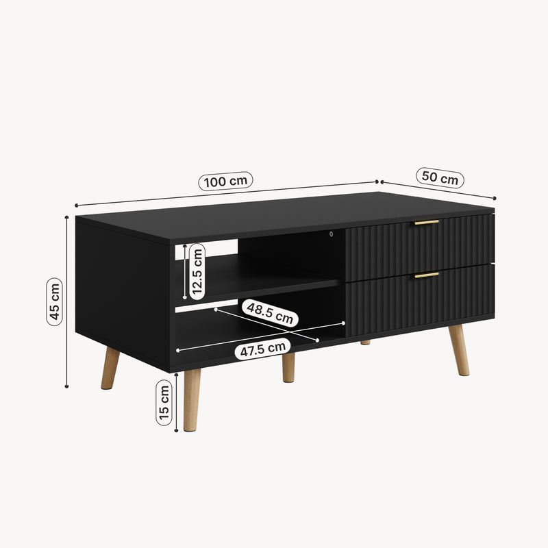 Croquis coté Table basse de salon Nand 100 x 50 x 45 cm [en.casa]