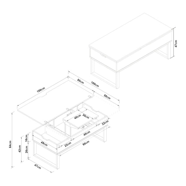 Table basse Rauli avec surface relevable et rabattable [en.casa]