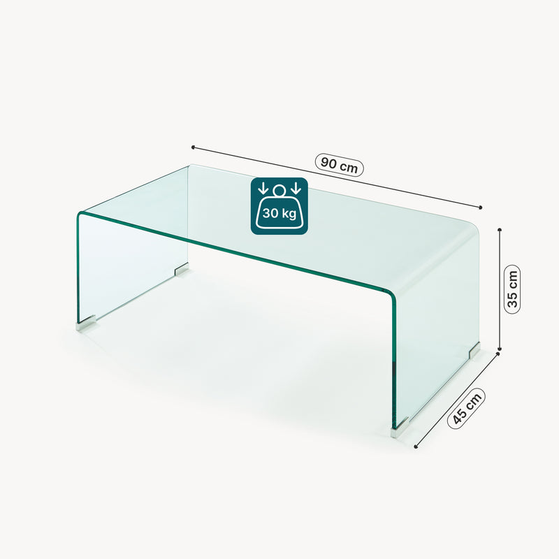 Croquis coté Table basse Väsas verre 90 x 45 x 35 cm [en.casa]