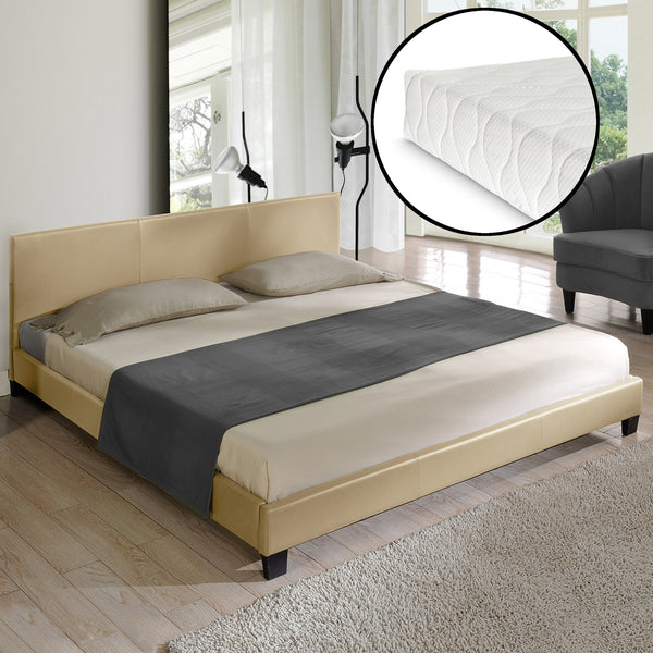 Corium sommier tapissier avec matelas (140 / 160 / 180 / 200x200cm)(7 couleurs)(mousse froide) - avec cuir-synthétique / housse cuir-synthétique / modèrne / avec  sommier à lattes /