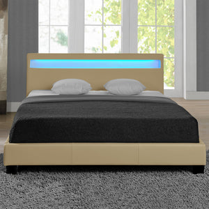 Corium Lit capitonné à LED Corium (Paris) avec matelas (140 | 160 | 180 | 200 x200cm)(7 Couleurs)(mousse froide) - avec cuir synthétique / housse  cuir synthétique / éclairage RVB / avec sommier à lattes /
