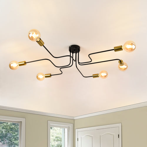 Plafonnier Carlisle Industrial 6 x E27 Noir/Coloris laiton [lux.pro]