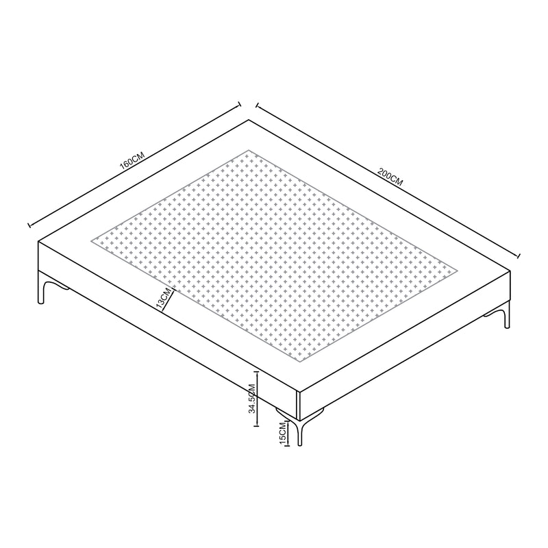 Croquis coté Lit double Lilla avec matelas à mousse froid [en.casa]
